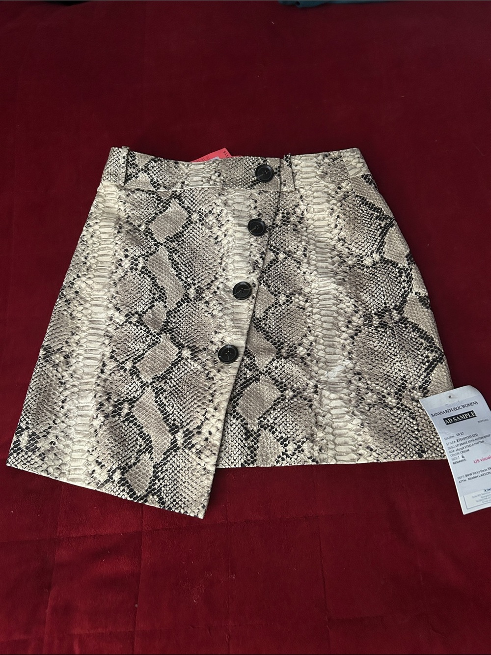 High-Rise Snake Print Button-Front Mini Skirt - Beige